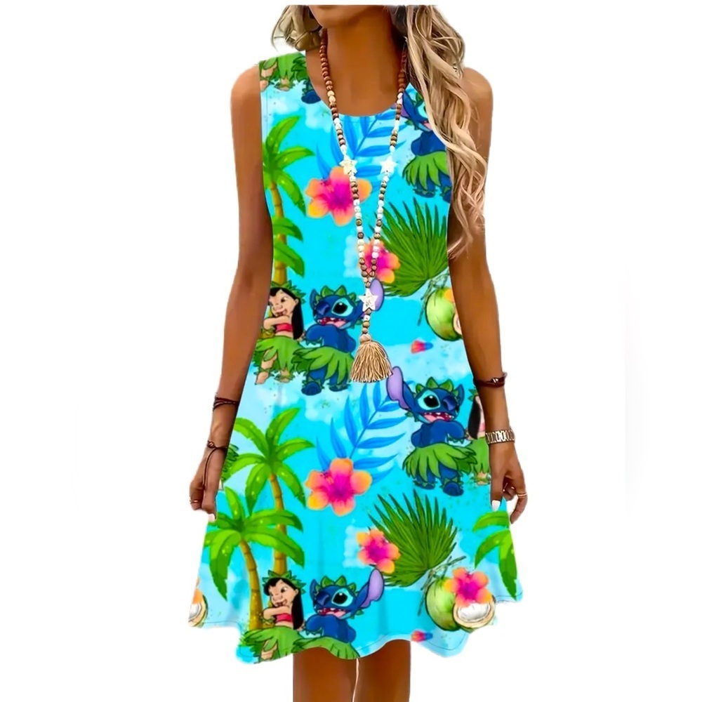 Women’s Disney Inspired LILO & Stitch Sleeveless Colorful Dress - Size XL - NWT
